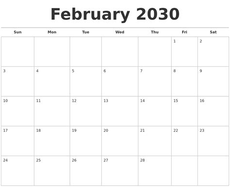Feb 2030 Calendar